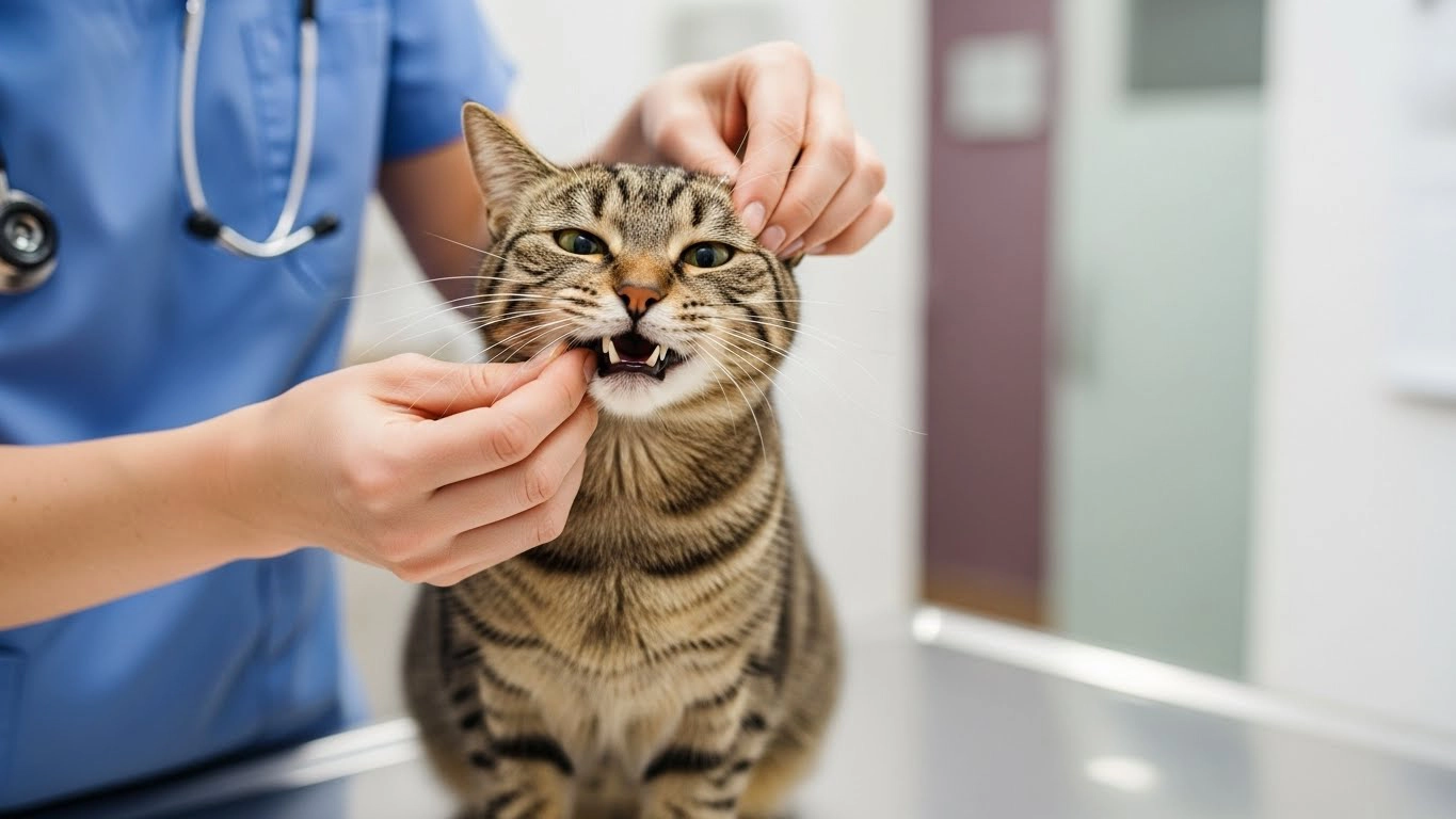 Veterinarian examining a cat’s teeth during a dental checkup at Oasis Pet Clinic in Fullerton, CA